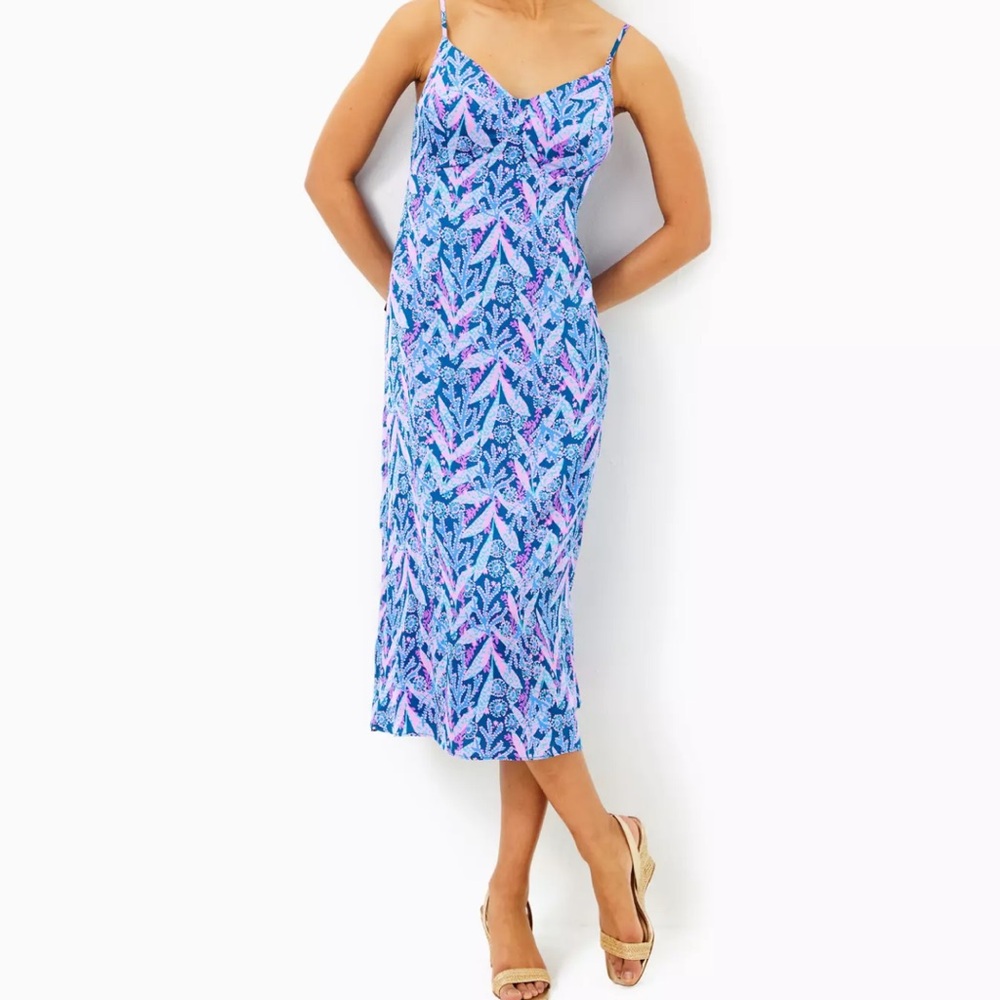 Lilly Pulitzer size 12 Keana Satin Midi Slip Dress Blue